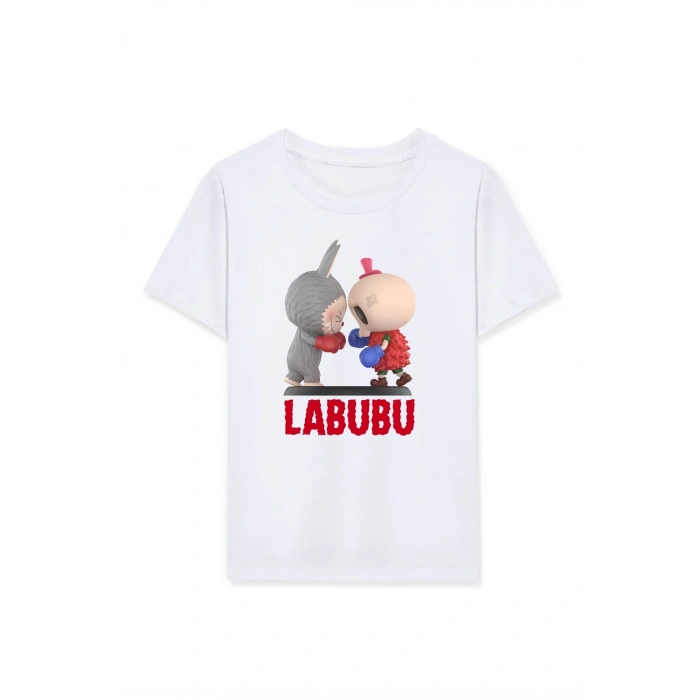 Kız Labubu Çocuk Baskılı T-Shirt - Beyaz