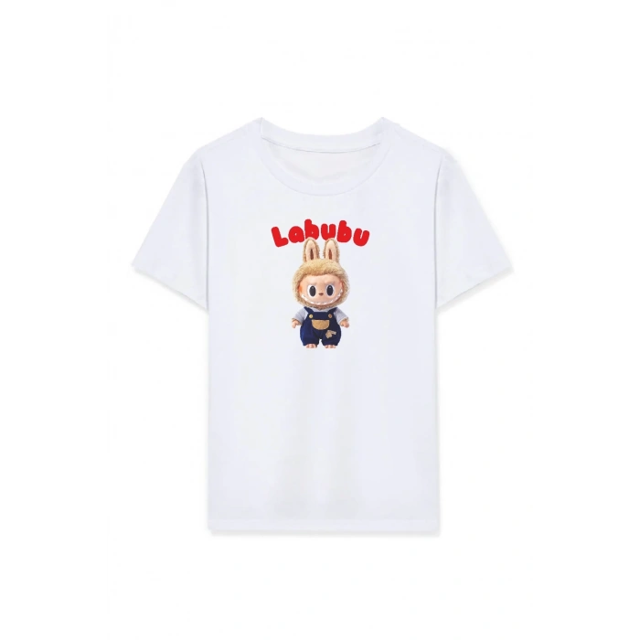 Kız Labubu Çocuk Baskılı T-Shirt - Beyaz