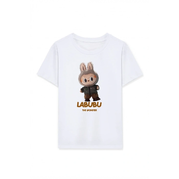 Kız Labubu Çocuk Baskılı T-Shirt - Beyaz