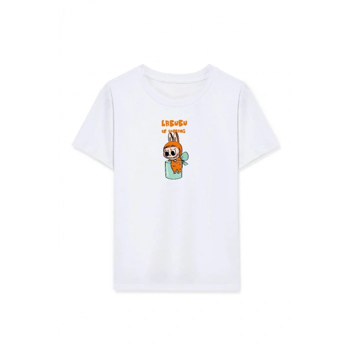 Kız Labubu Çocuk Baskılı T-Shirt - Beyaz