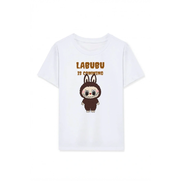 Kız Labubu Çocuk Baskılı T-Shirt - Beyaz
