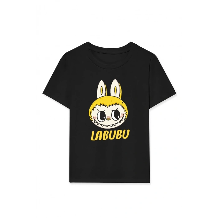 Kız Labubu Çocuk Baskılı T-Shirt - Siyah