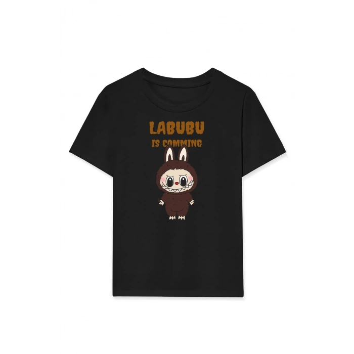 Kız Labubu Çocuk Baskılı T-Shirt - Siyah
