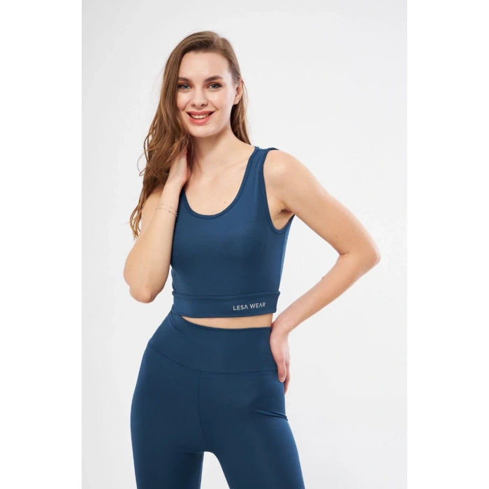 Kolsuz Sporcu Baskılı Crop - Turkuaz