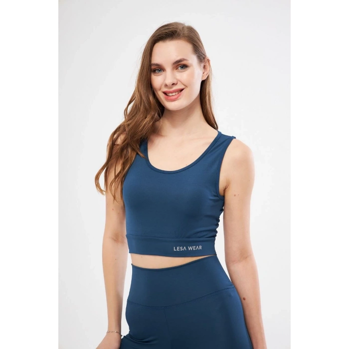 Kolsuz Sporcu Baskılı Crop - Turkuaz