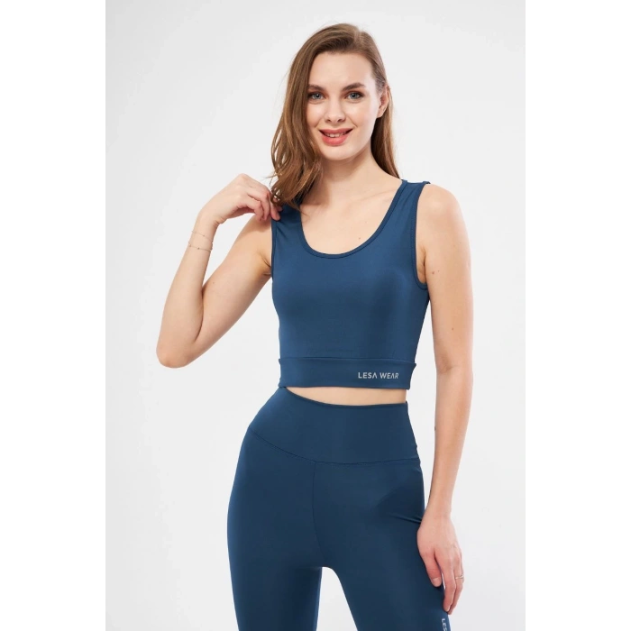 Kolsuz Sporcu Baskılı Crop - Turkuaz