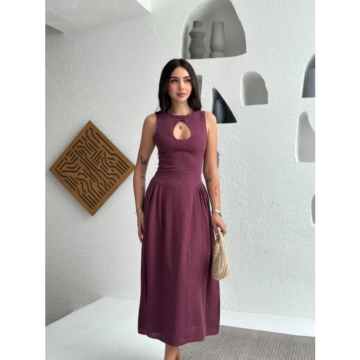 Kolsuz Uzun Kabardin Elbise - Bordo