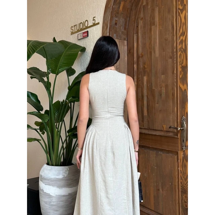 Kolsuz Uzun Kabardin Elbise - Gri