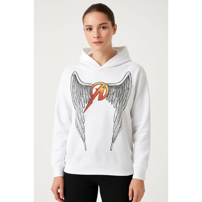 Metallica İki İplik Kapüşonlu Ön ve Arka Baskılı hoodie - Beyaz
