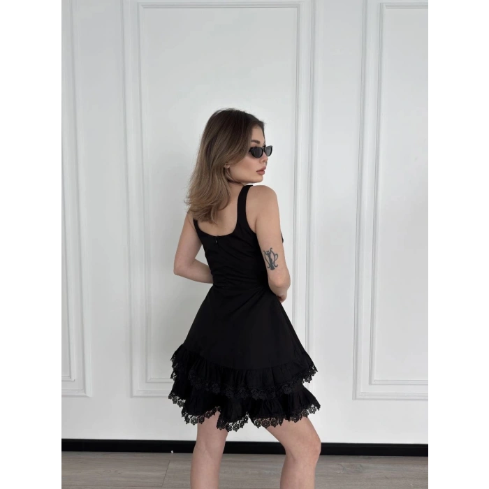 Mini Askılı Elbise - Siyah