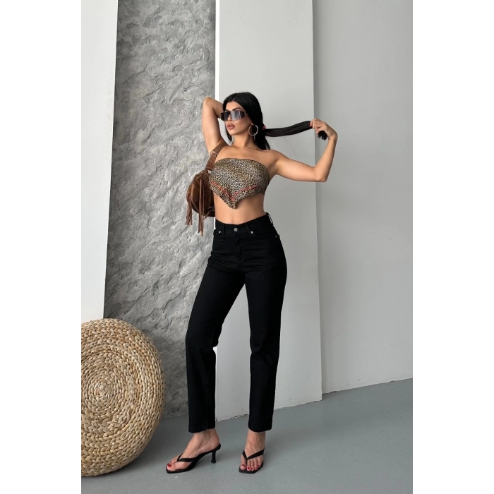 Mom fit enzim taş yıkama jeans pantolon siyah d2006