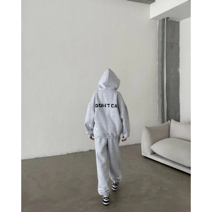 Nakış İşlemeli Üç İplik Sweat Takım- Gri