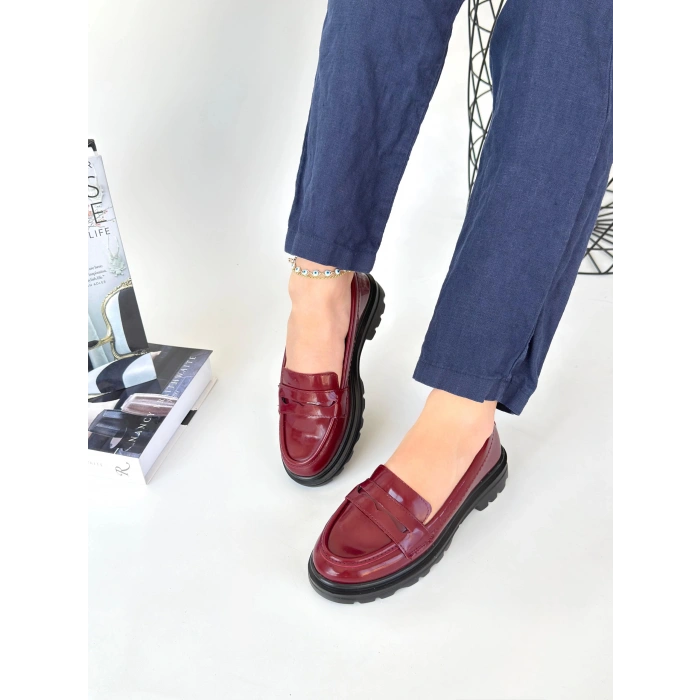 Narli Bordo Rugan Oxford Ayakkabı