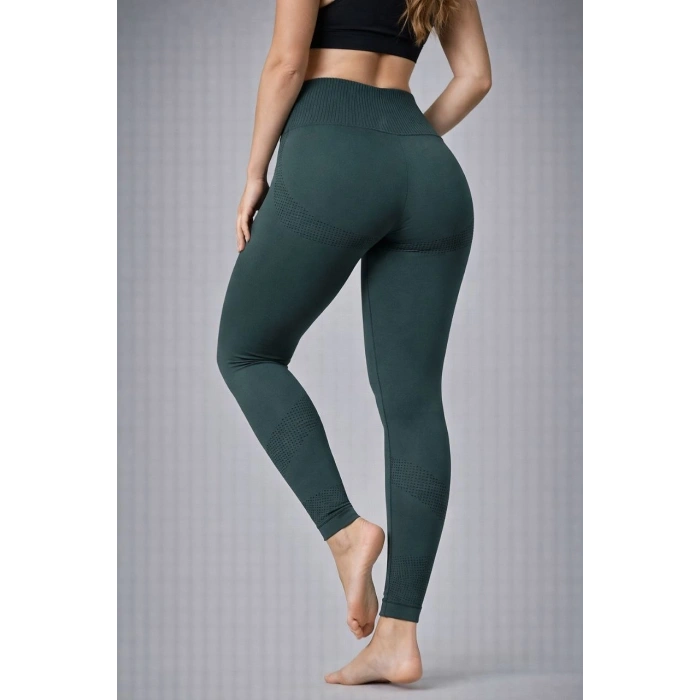 Nonofit Kadın Yüksek Bel Full Extra Toparlayıcı Likralı Ön Arka ve Bilek Desenli Tayt - Çağla Yeşili