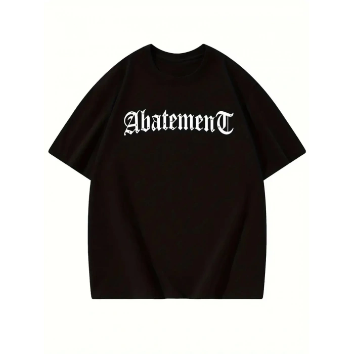 Örümcek Ağı Desenli Baskılı Oversize Bisiklet Yaka T-shirt - Siyah