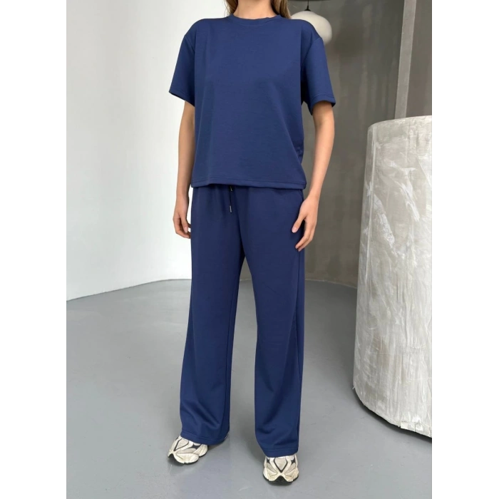 Osy Modal Yumuşak Dokulu Kumaş Kısa Kollu Bluz Rahat Pantalon ikili Takım- Lacivert