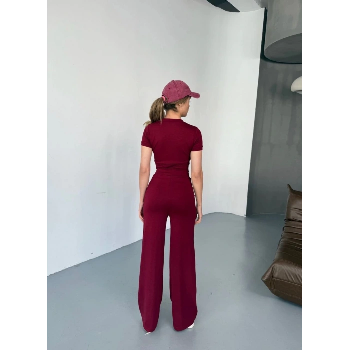 Osy Modal Yumuşak Dokulu Kumaş Nakış işlemeli Rahat Bol Paça Eşofman Pantalon - Bordo