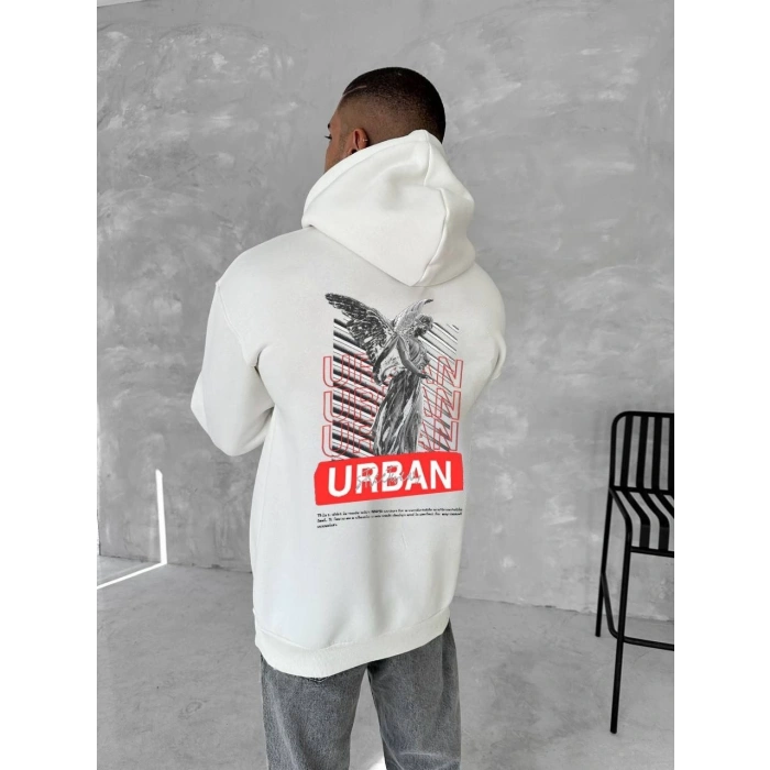 Oversize Üç İplik Kapüşonlu SweatShirt - Beyaz