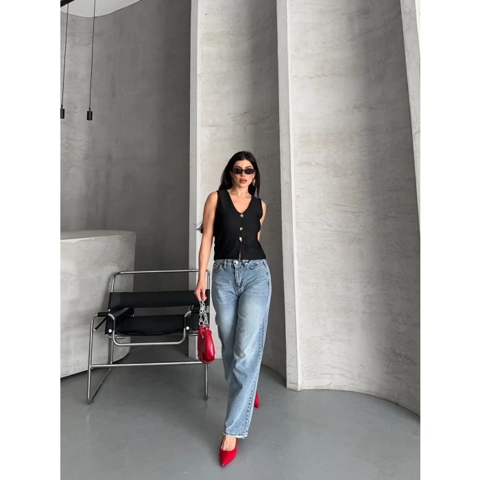 Palazzo straight kar yıkama jeans pantolon mavi d2008