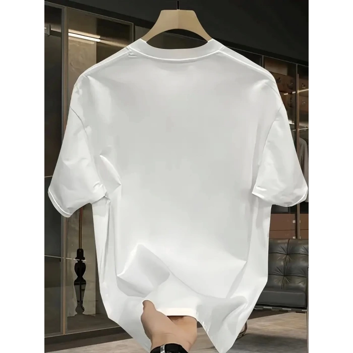 Pembe Panter Baskılı Erkek Oversize Günlük Kısa Kollu Tişört İlkbahar ve Yaz için Mükemmeldir - Beyaz