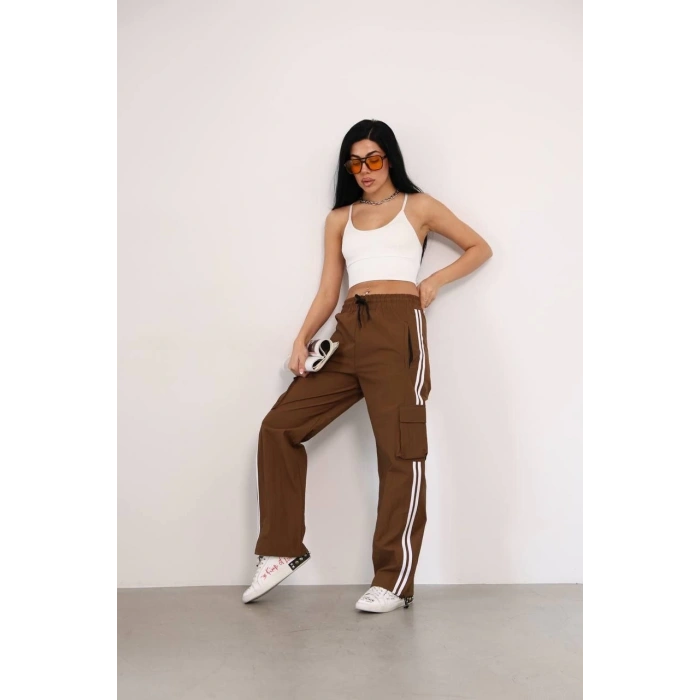 Praşut Kumaş Kargo Çeplı Baggy Esofman - Kahve