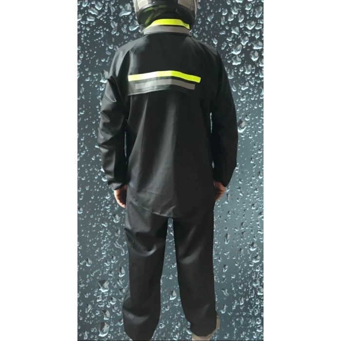 Premium Motorcu Kurye Yağmurluk Takım Su Geçirmez PVC Kumaş Reflektörlü TÜBİTAK Onaylı - Siyah