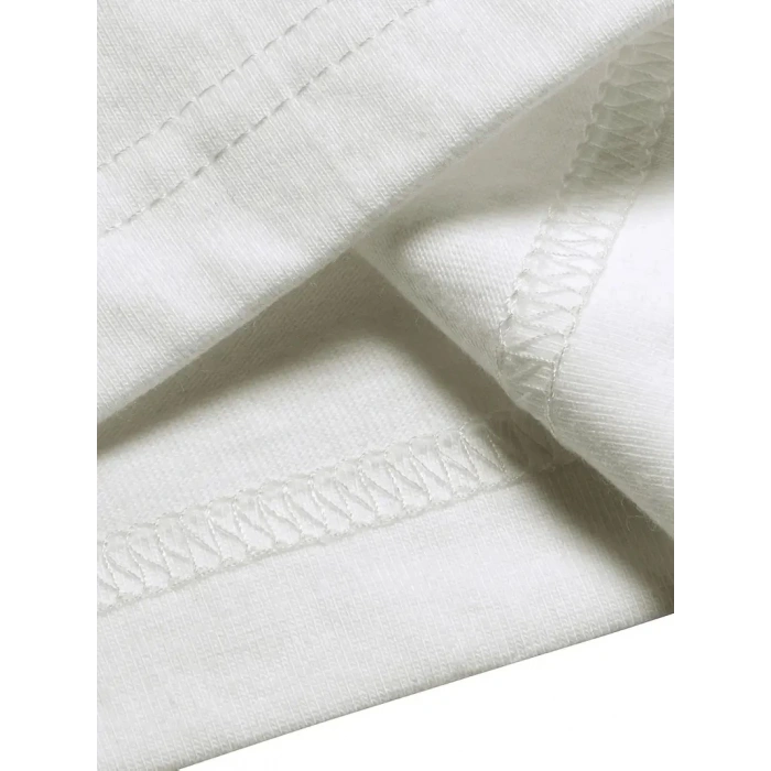 Rahat Bisiklet Yaka Tişört, Yaratıcı Karikatür Baskı - Yumuşak Polyester, Her Mevsim Giyilebilir- Beyaz