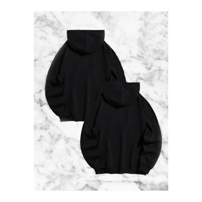 Sevgili Çift Kombini Örümcek Baskılı Kapüşonlu Sweatshirt Hoodie - Siyah