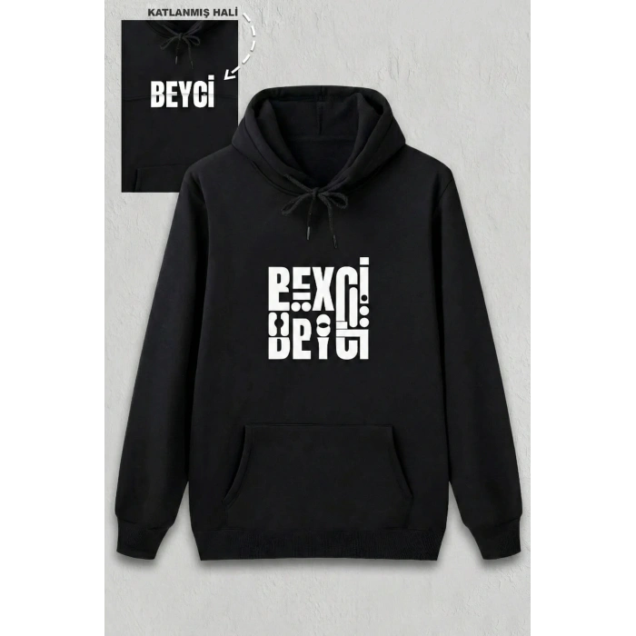 Sevgililer Günü Beyci Hediye Baskılı Oversize Kapüşonlu Sweatshirt - Siyah