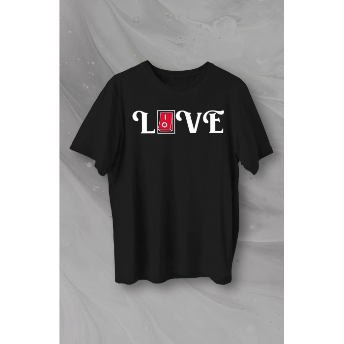 Sevgililer Günü İçin Özel Tasarım Love Baskılı T-shirt - Siyah