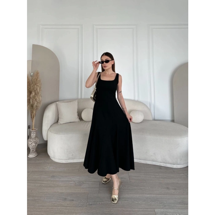 Sırt Dekolteli Kolsuz Uzun Elbise - Siyah