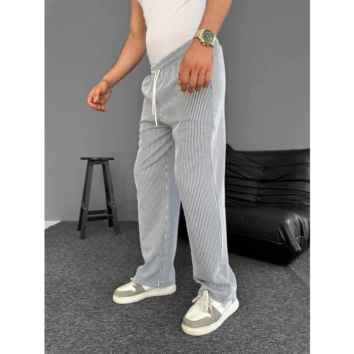 Su Yolu Çizgili Cepli Pantalon Yazlık - Gri