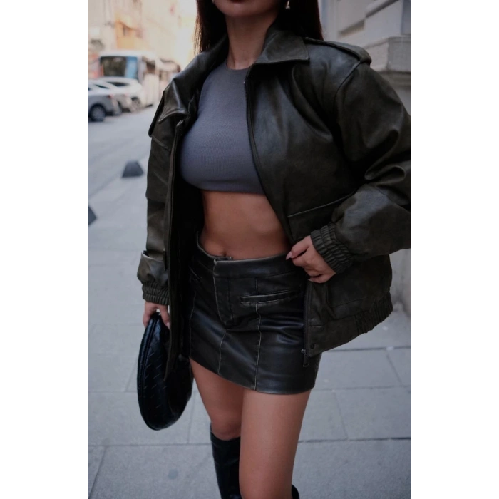 Suni Deri Pilot Ceket