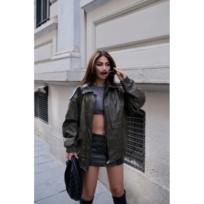 Suni Deri Pilot Ceket