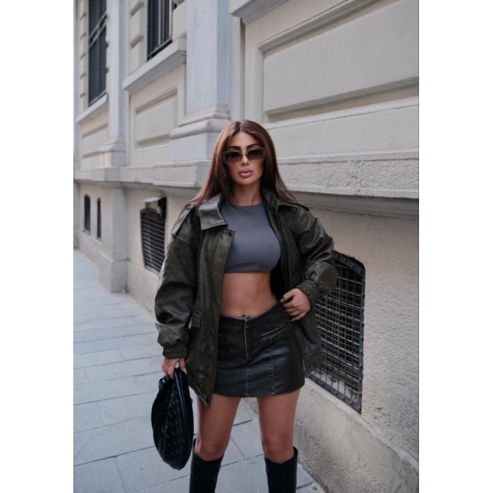 Suni Deri Pilot Ceket