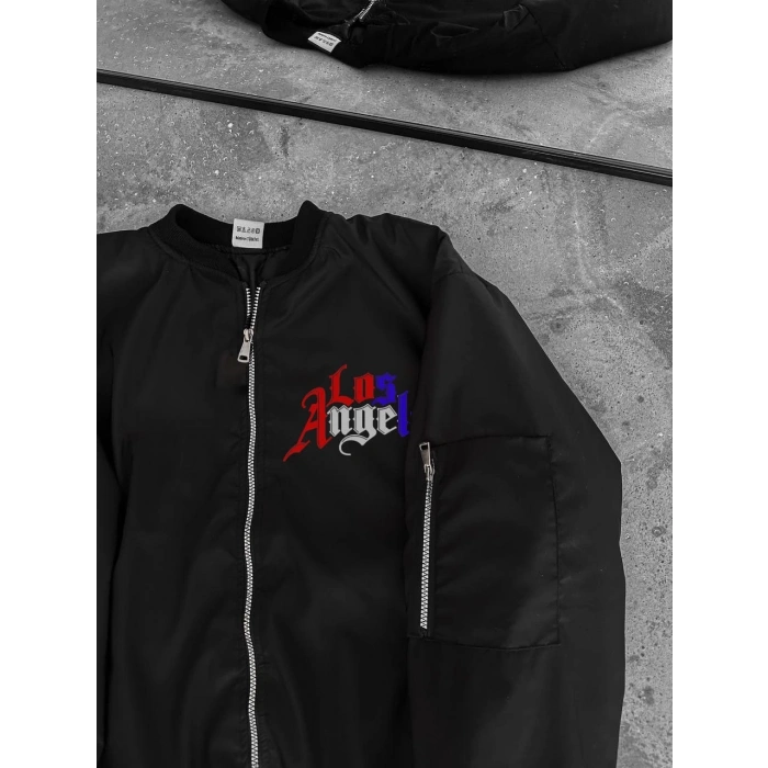 Los Angeles Siyah Bomber Mont – Fermuarlı, Cepli, Kapitone Astarlı, Bahar ve Kış Günlük Kullanım İçin Unisex Ceket- Siyah