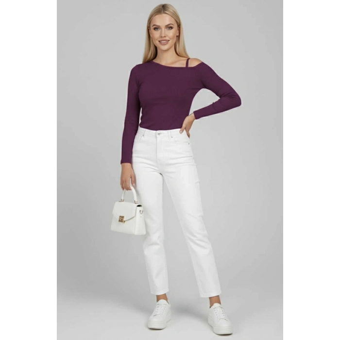 Tek Omuz İpli Bluz Mürdüm T4328