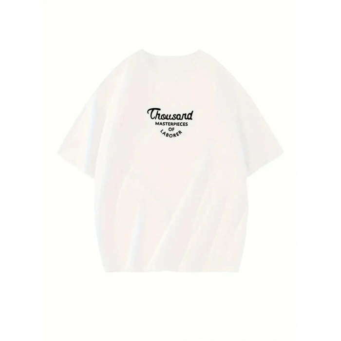 Thousand Ön Arka Baskılı Oversize Bisiklet Yaka T-shirt - Beyaz