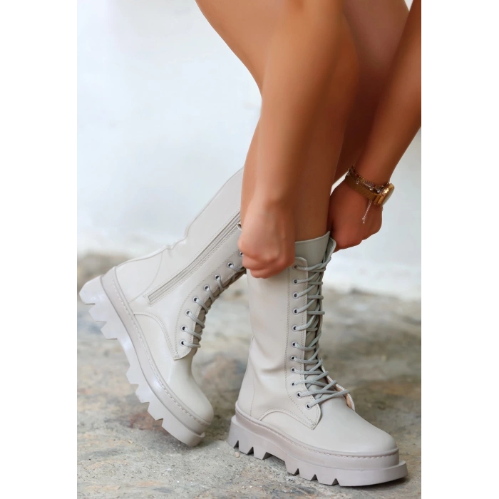 Toir Bej Cilt Bağcıklı Postal