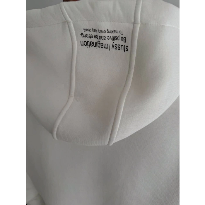 Üç İplik Kapşonlu Baskılı SweatShirt - Beyaz