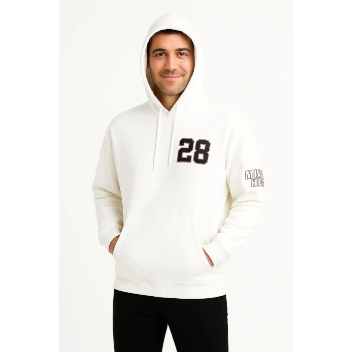 Erkek Kapşonlu Sweatshirt – Oversize Üç İplik Şardonlu Hoodie, “Other Lives” Ön & Arka Baskılı, Kanguru Cepli, Kışlık Rahat Günlük Stil - Beyaz