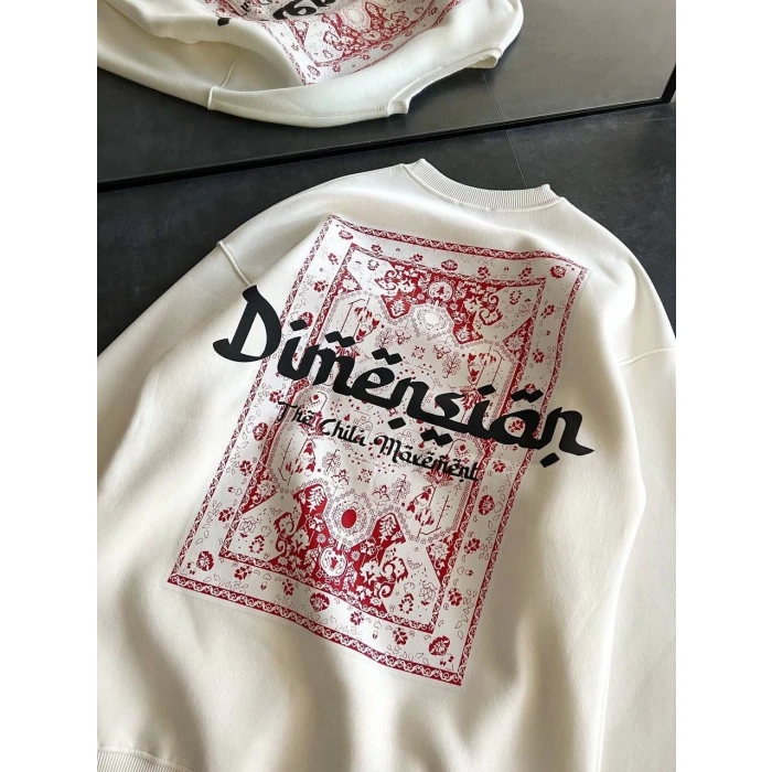 Kadın 3 İplik Pamuklu Bisiklet Yaka Baskılı SweatShirt - Beyaz