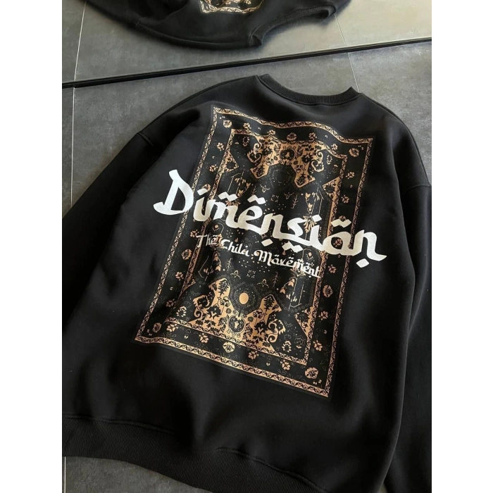 Kadın 3 İplik Pamuklu Bisiklet Yaka Baskılı SweatShirt - Siyah