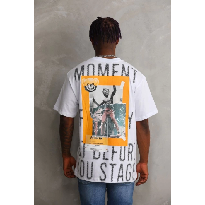 Unisex Baskılı Oversize T-Shirt - Beyaz