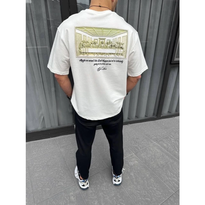 Unisex Baskılı Oversize T-Shirt - Beyaz