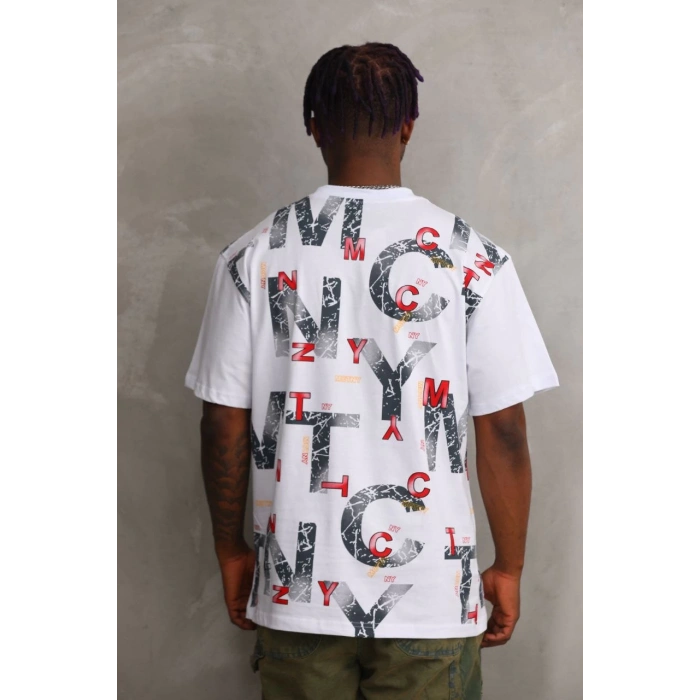 Unisex Baskılı Oversize T-Shirt - Beyaz