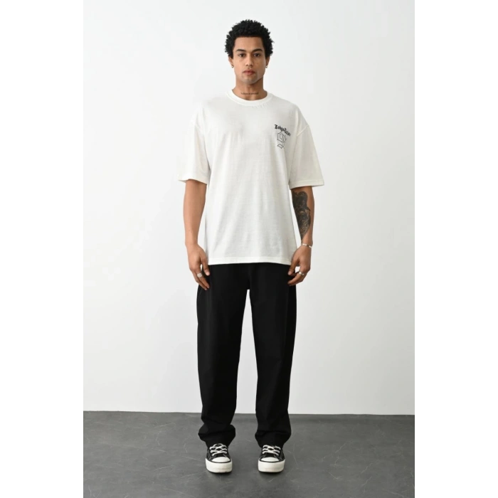 Unisex Baskılı Oversize T-Shirt - Beyaz