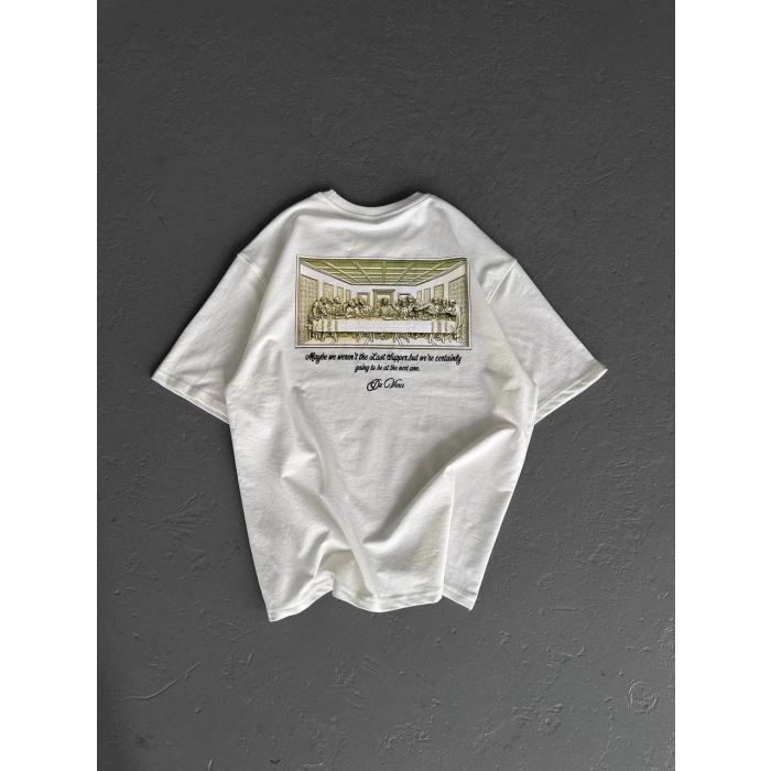 Unisex Baskılı Oversize T-Shirt - Beyaz