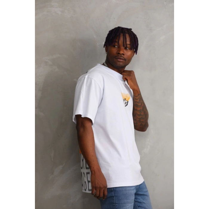 Unisex Baskılı Oversize T-Shirt - Beyaz