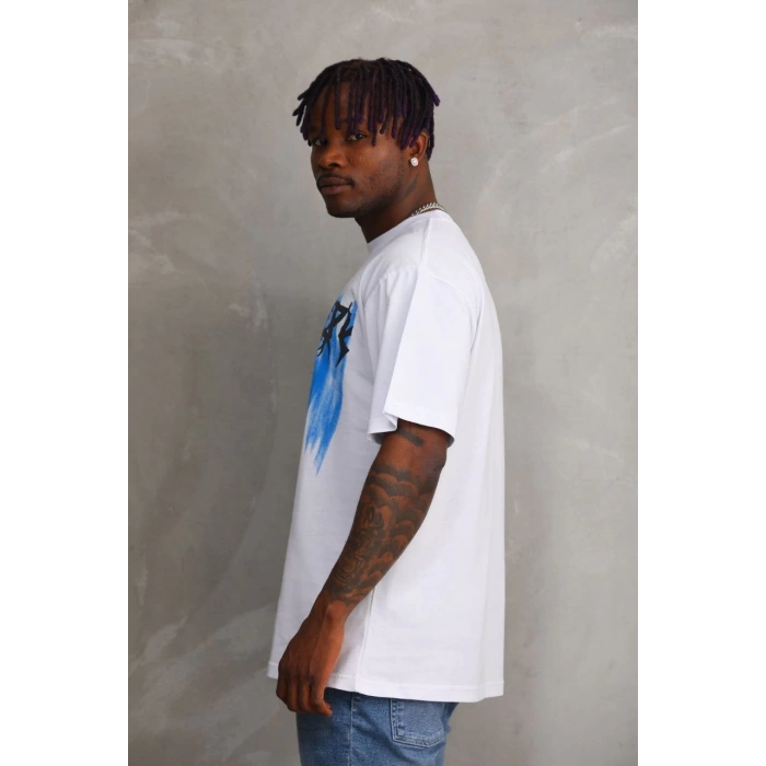 Unisex Baskılı Oversize T-Shirt - Beyaz